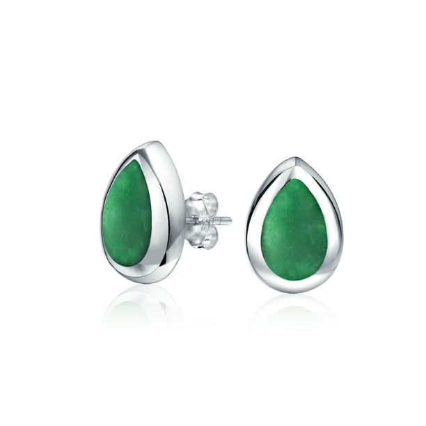 925 Sterling Silver Green Agate Stone Stud Earrings 